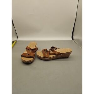 Crocs Sandals Womens 9 A-Leigh Slip On Wedge Slide Brown Leather Open Toe